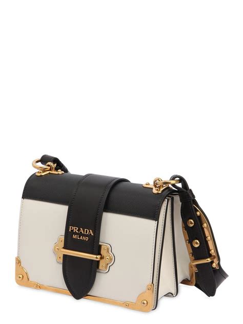 prada cahier black and white|PRADA Calfskin Embroidered Cahier Bag White Black.